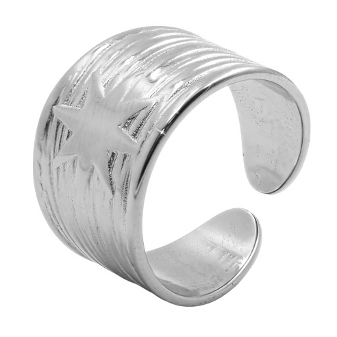 Bague réglable acier - étoile - Taille réglable 52 à 57