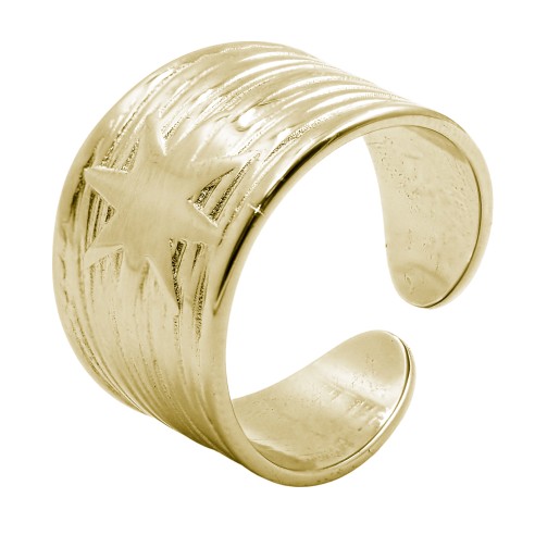 Bague réglable acier - PVD doré - étoile - Taille réglable 52 à 57