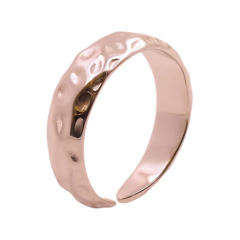 Bague réglable acier - PVD rosé - effet martelé - Taille réglable 52 à 57