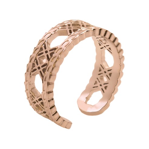 Bague réglable acier - PVD rosé - effet fiigrané - Taille réglable 52 à 57