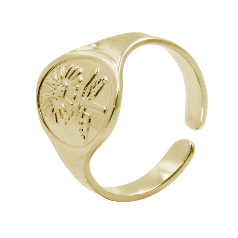 Bague réglable acier - PVD doré - fleur - Taille réglable 52 à 57