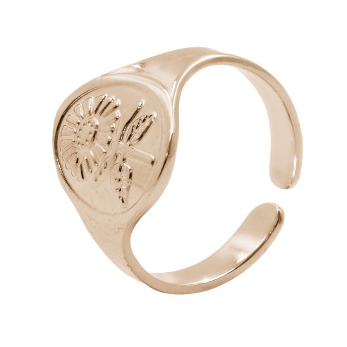 Bague réglable acier - PVD rosé - fleur - Taille réglable 52 à 57