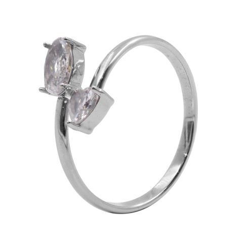 Bague réglable acier - zircon blanc - Taille réglable 52 à 57