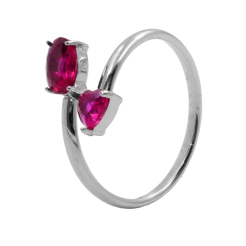 Bague réglable acier - zircon imitation rubis - Taille réglable 52 à 57