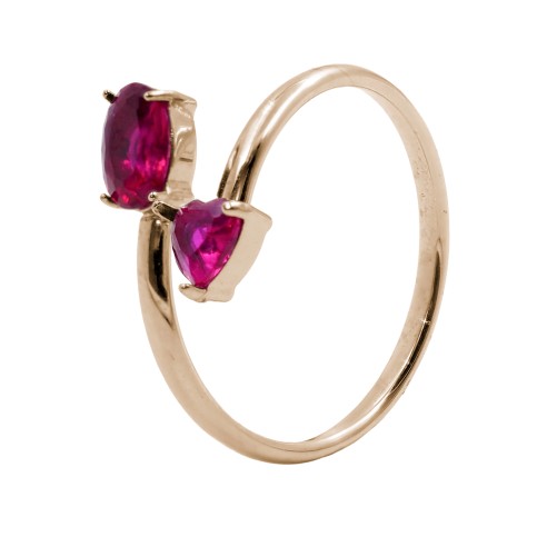 Bague réglable acier - PVD rosé - zircon imitation rubis - Taille réglable 52 à 57