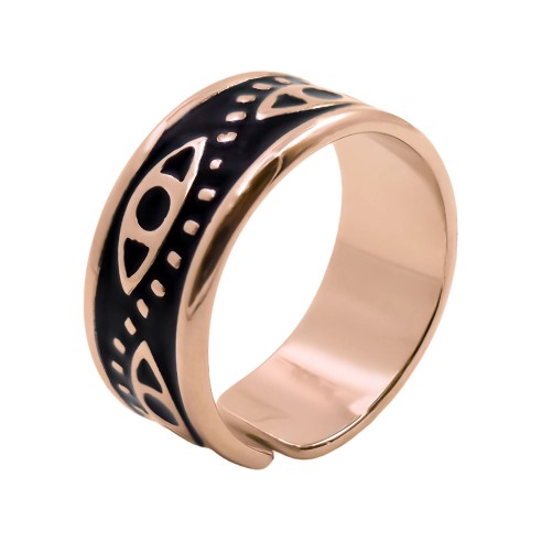 Bague réglable acier - PVD rosé - yeux - Taille réglable 52 à 57