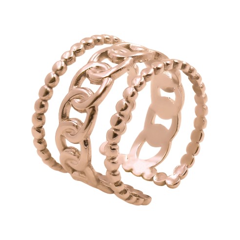 Bague réglable acier - PVD rosé - Taille réglable 52 à 57