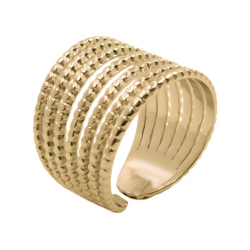 Bague réglable acier - PVD doré - Taille réglable 52 à 57