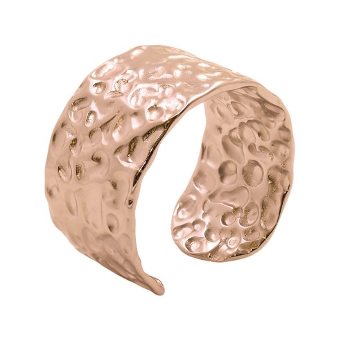 Bague réglable acier - PVD rosé - finition martelée - Taille réglable 52 à 57