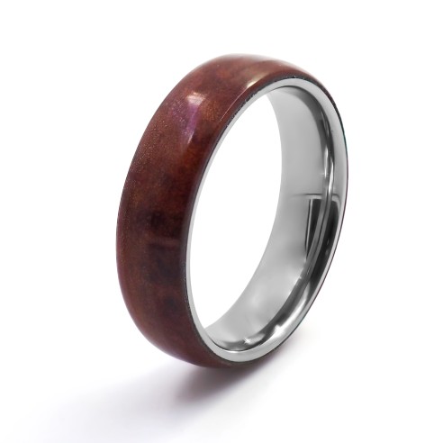 Bague en tungstène - bois teinté marron - largeur 6mm - Taille 58 à 70