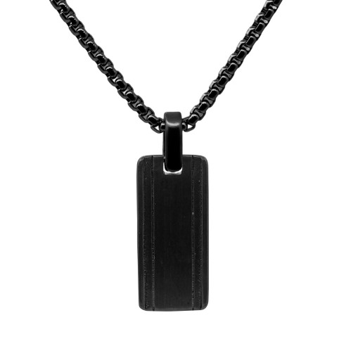 Collier en acier - PVD noir - plaque 28x13mm - 45+10cm