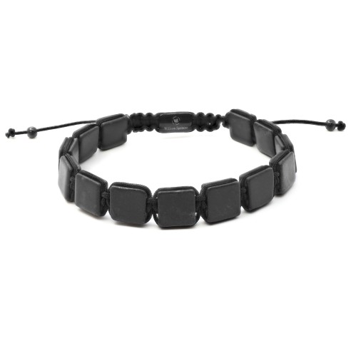 Bracelet acier - PVD noir - pierres carrés onyx finition matte 10x10mm - coton noir  réglable 18-23cm