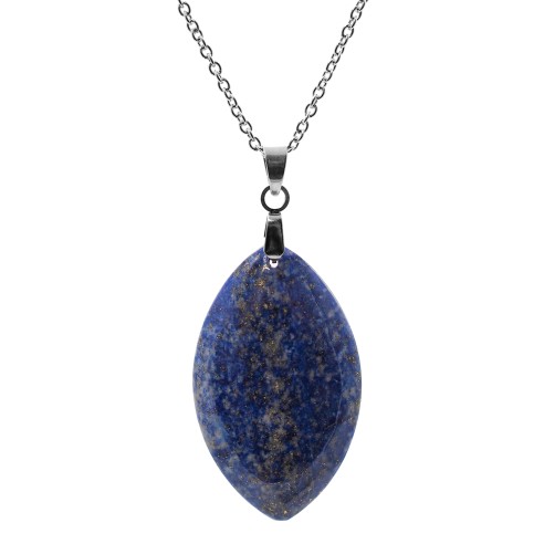 Collier acier - lapis lazuli - 34x20x3mm - 45+5cm