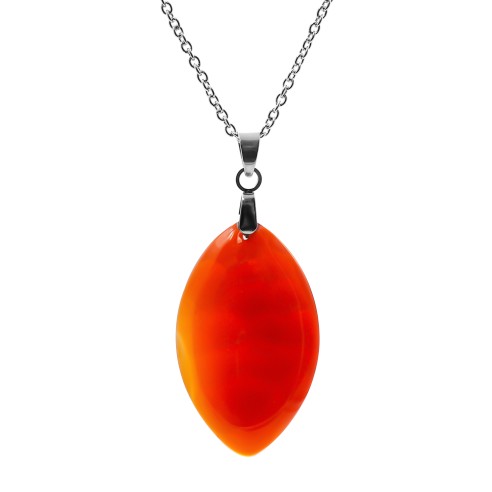 Collier acier -  cornaline rouge - 34x20x3mm - 45+5cm