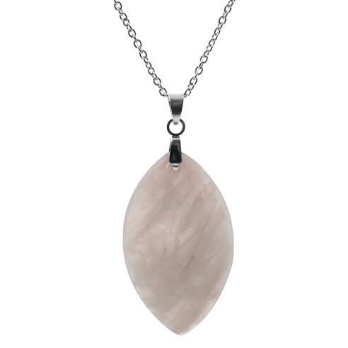 Collier acier - quartz rose - 34x20x3mm - 45+5cm