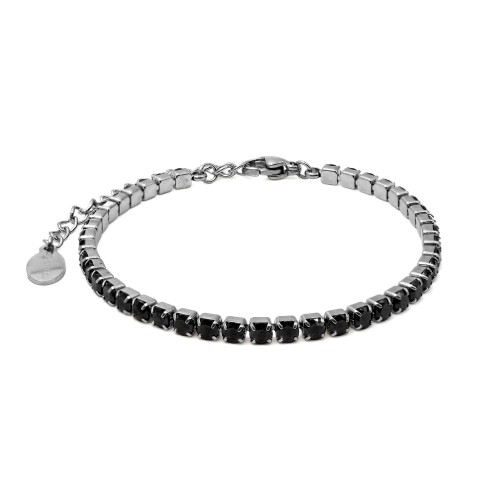 Bracelet acier - zircons imitation spinelle noire rond facettés 3mm - 15+5cm