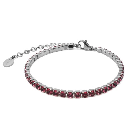 Bracelet acier - imitation topaze rose ronds facettés 3mm - 15+5cm