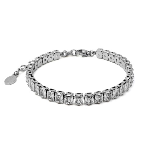 Bracelet acier - zircons blancs facettés rectangulaires 4x3mm - 15+5cm