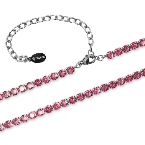 Collier acier - imitation topaze rose facettés ronds facettés 3mm - 31+9cm