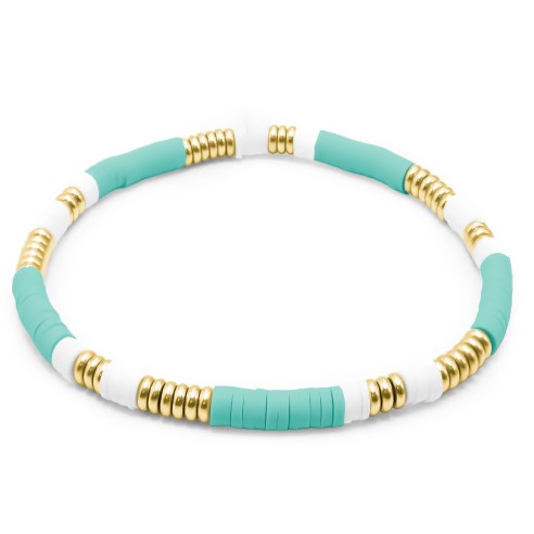 Bracelet acier élastique - PVD doré - céramique douce teintée turquoise - 18cm