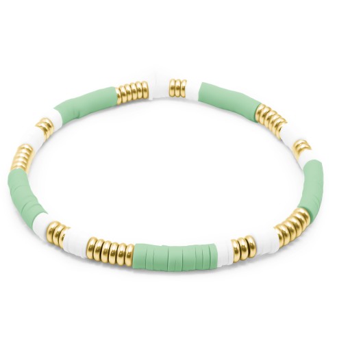 Bracelet acier élastique - PVD doré - céramique douce teintée verte - 18cm