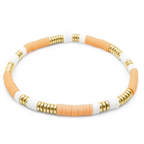 Bracelet acier élastique - PVD doré - céramique douce teintée rose - 18cm