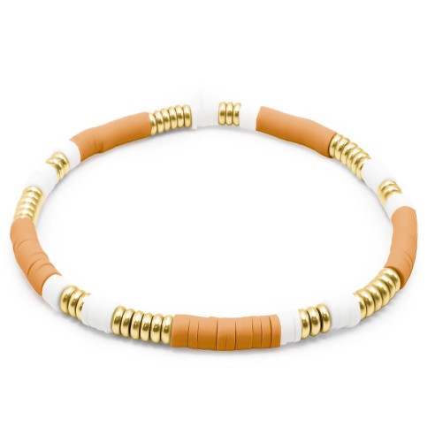 Bracelet acier élastique - PVD doré - céramique douce teintée orange - 18cm