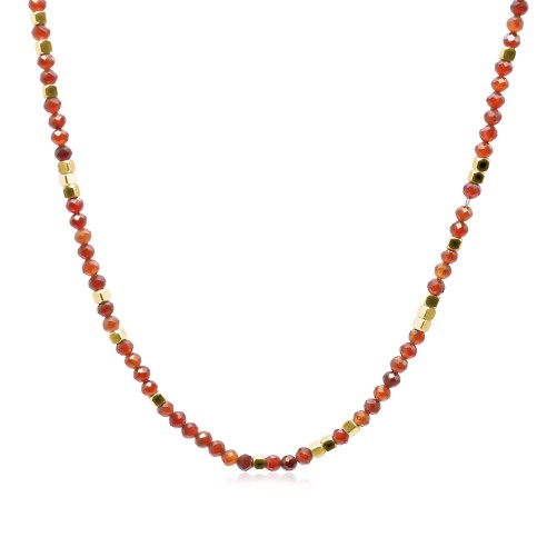 Collier acier - PVD doré - grenat facetté 4mm - 38+10cm