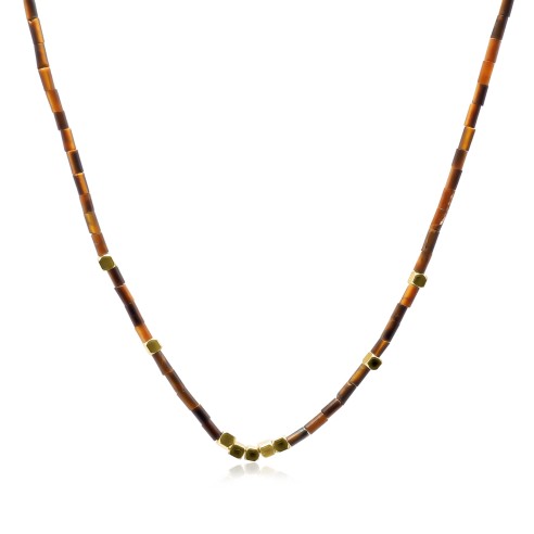 Collier acier - PVD doré - œil de tigre - épaisseur 2mm - 38+10cm