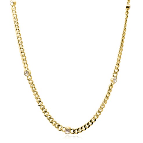 Collier laiton doré à l'or fin 18K - zircons 5mm - 38+10CM