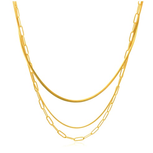 Collier acier - PVD Doré - 3 rangs - 38, 41 et 43cm avec une extension de 5cm