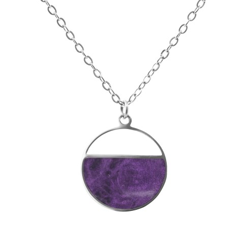 Collier acier - bois teinté violet - diamètre 22mm - 42+10cm