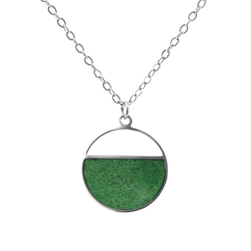 Collier acier - bois teinté vert - diamètre 22mm - 42+10cm