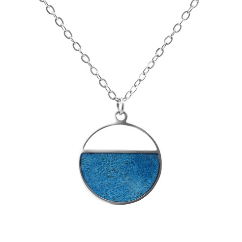 Collier acier - bois teinté bleu - diamètre 22mm - 42+10cm