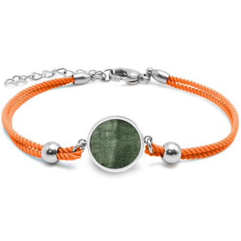 Bracelet acier - coton orange - bois teinté vert - diamètre 15mm - 15+5cm