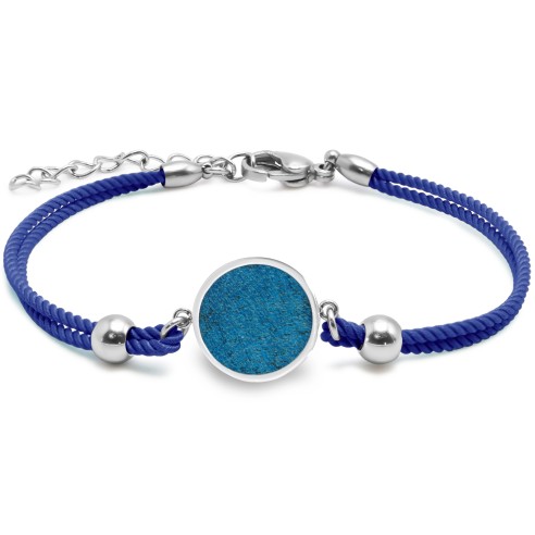 Bracelet acier - coton bleu marine - bois teinté bleu - diamètre 15mm - 15+5cm