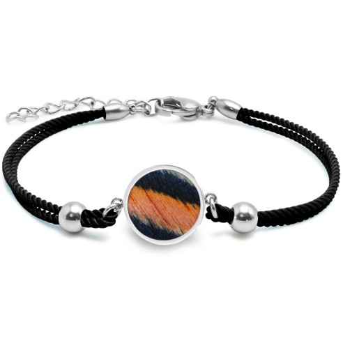 Bracelet acier - coton noir - bois teinté noir et marron - diamètre 15mm - 15+5cm