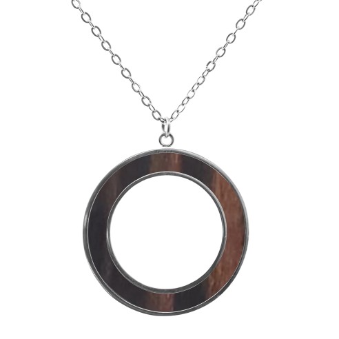 Collier acier - - bois teinté noir et marron - diamètre 30mm - épaisseur - 5mm - 45+10cm