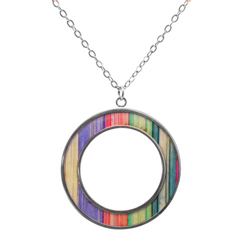 Collier acier - bois teinté multicolore clair - diamètre 30mm - épaisseur - 5mm - 45+10cm