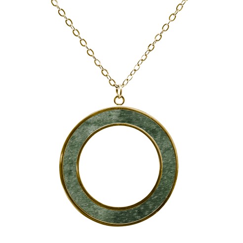 Collier acier - PVD doré - bois teinté vert - diamètre 30mm - épaisseur - 5mm - 45+10cm