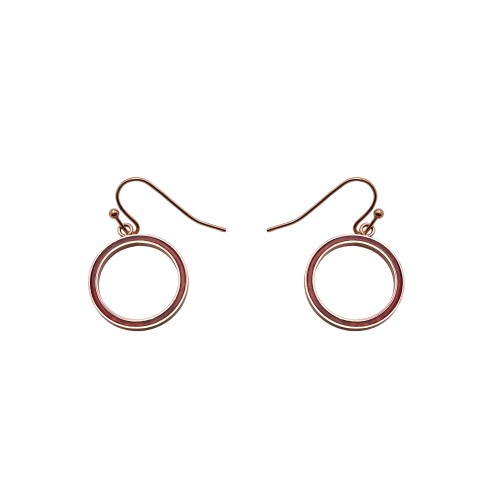 Boucles d'oreille acier - PVD rosé - bois teinté rose - diamètre 18mm - épaisseur - 3mm