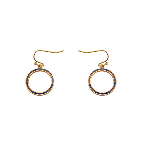 Boucles d'oreille acier - PVD doré - bois teinté jaune et bleu - diamètre 18mm - épaisseur - 3mm