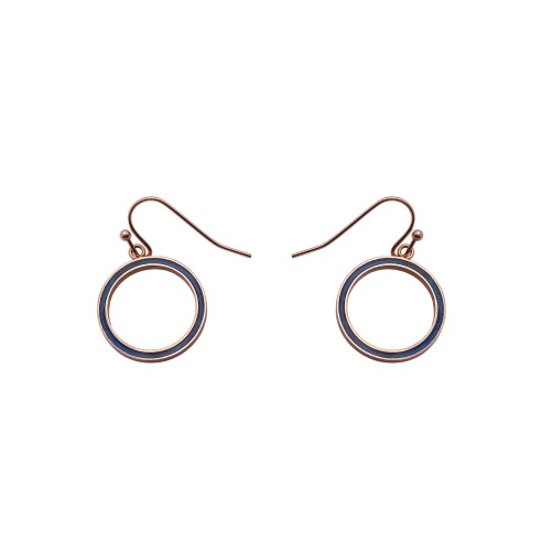 Boucles d'oreille acier - PVD rosé - bois teinté bleu - diamètre 18mm - épaisseur - 3mm