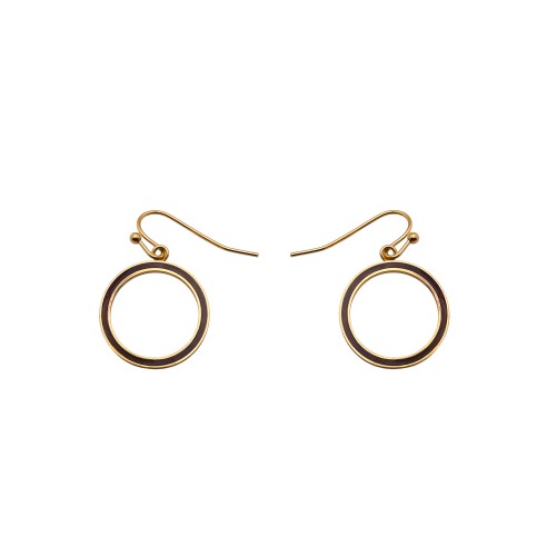 Boucles d'oreille acier - PVD doré - bois teinté marron - diamètre 18mm - épaisseur - 3mm