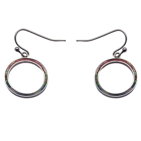 Boucles d'oreille acier - bois teinté multicolore clair - diamètre 18mm - épaisseur - 3mm