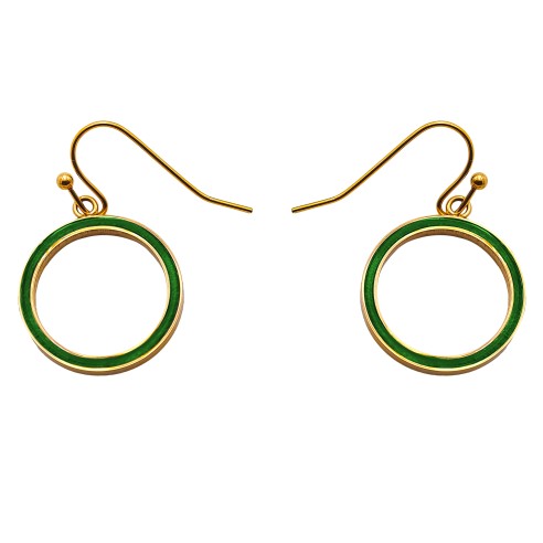 Boucles d'oreille acier - PVD doré - bois teinté vert - diamètre 18mm - épaisseur - 3mm