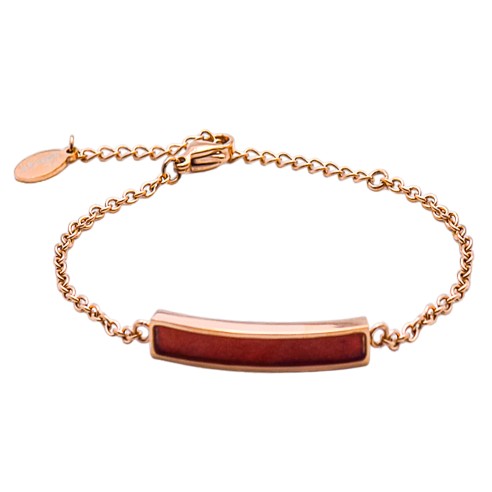 Bracelet acier - PVD rosé - bois teinté rose - 30x5mm - 15+5cm