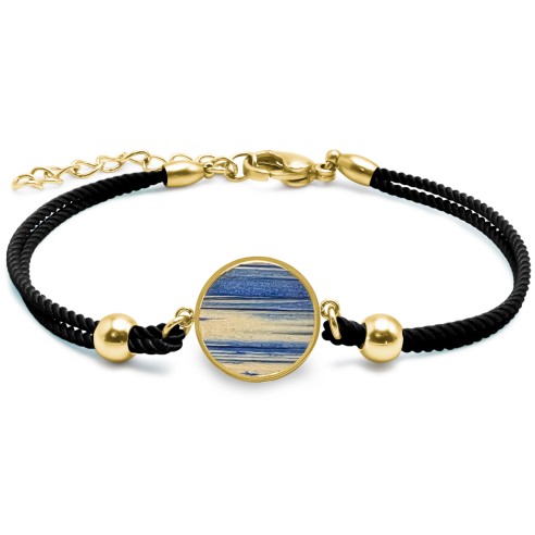 Bracelet acier - PVD doré- coton noir - bois teinté jaune et bleu - diamètre 15mm - 15+5cm