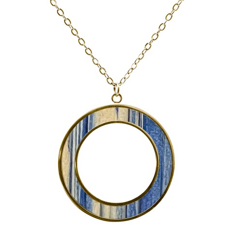 Collier acier - PVD doré - bois teinté jaune et bleu - diamètre 30mm - épaisseur - 5mm - 45+10cm