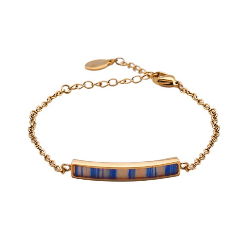 Bracelet acier - PVD doré - bois teinté jaune et bleu - 30x5mm - 15+5cm